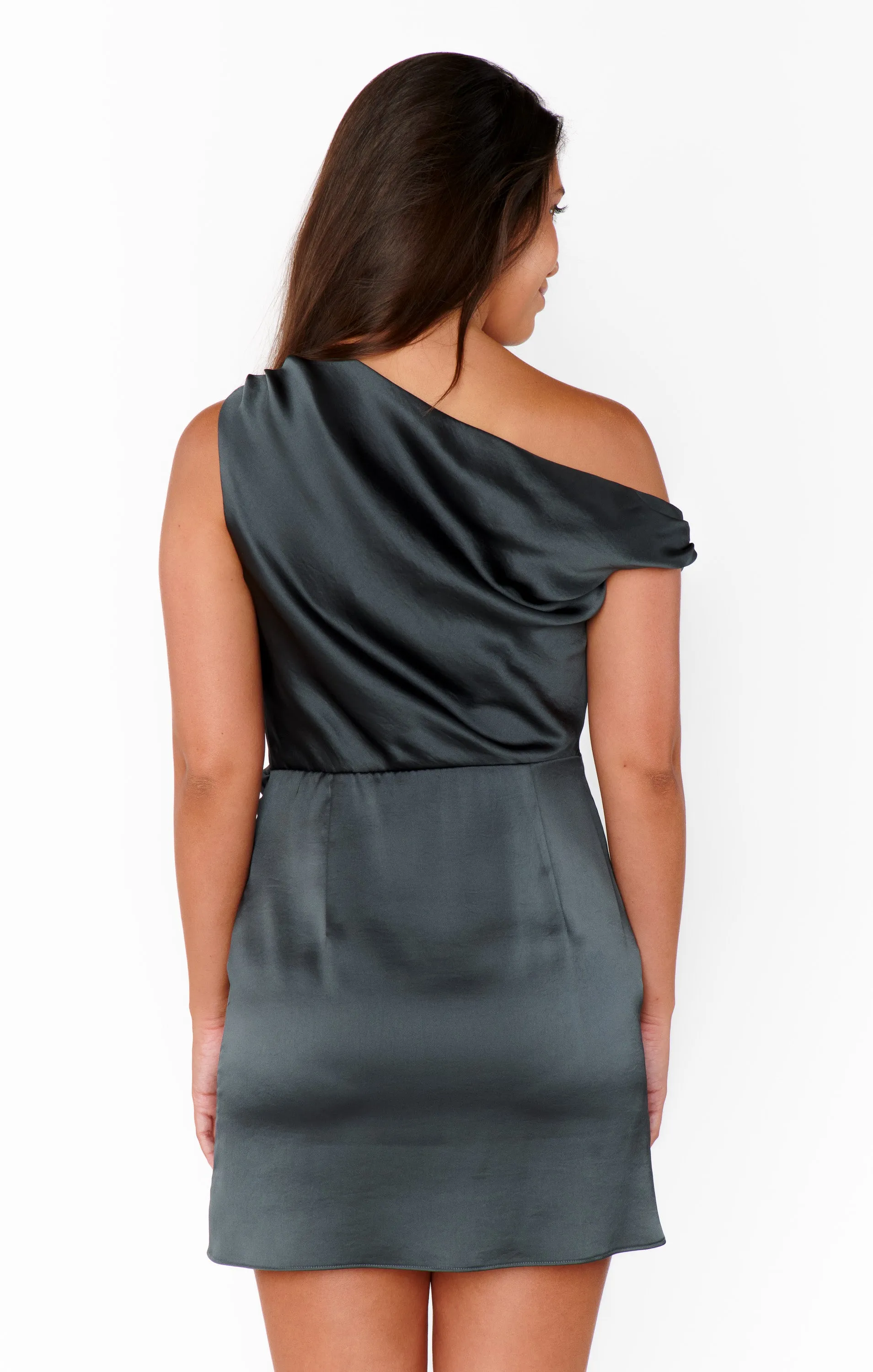 Jodie Mini Dress ~ Gunmetal Hammered Satin