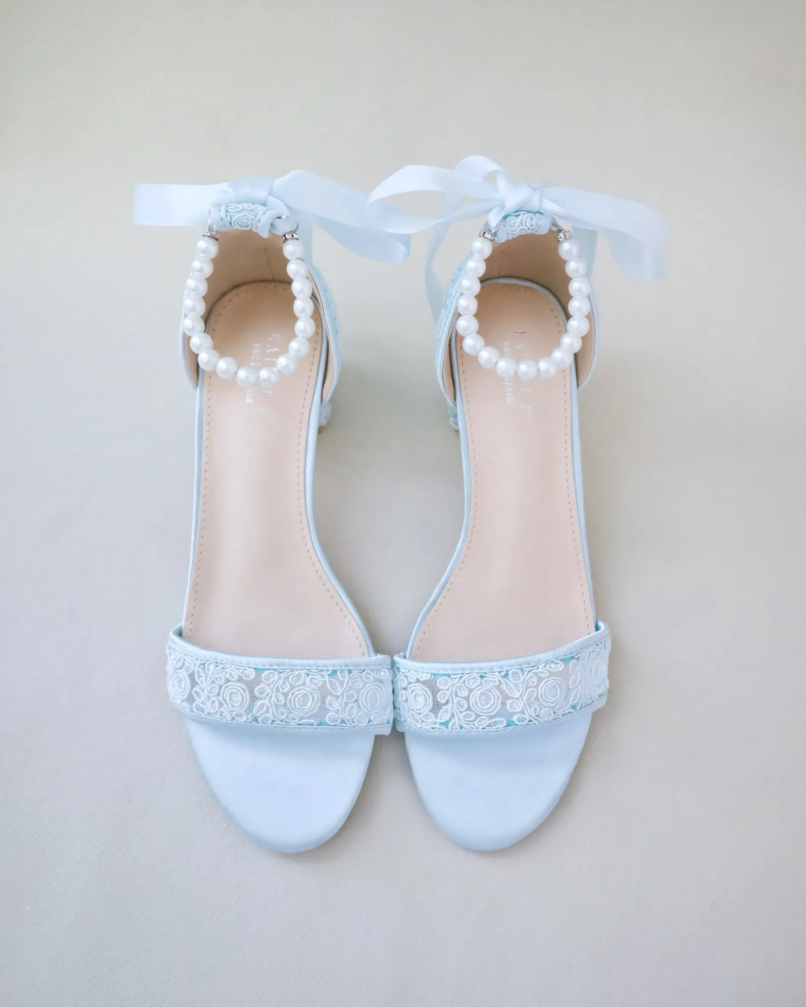 JOSKAA 2024 New Fashion High Heel Crochet Lace Block Heel Wedding Sandals with Pearl Ankle Strap