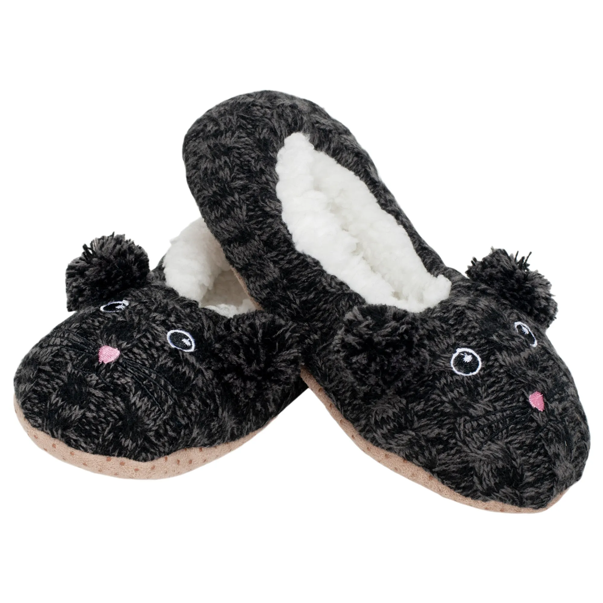 Kitty Cat Pom Womens Animal Cozy Indoor Plush Lined Non Slip Fuzzy Soft Slipper - Medium