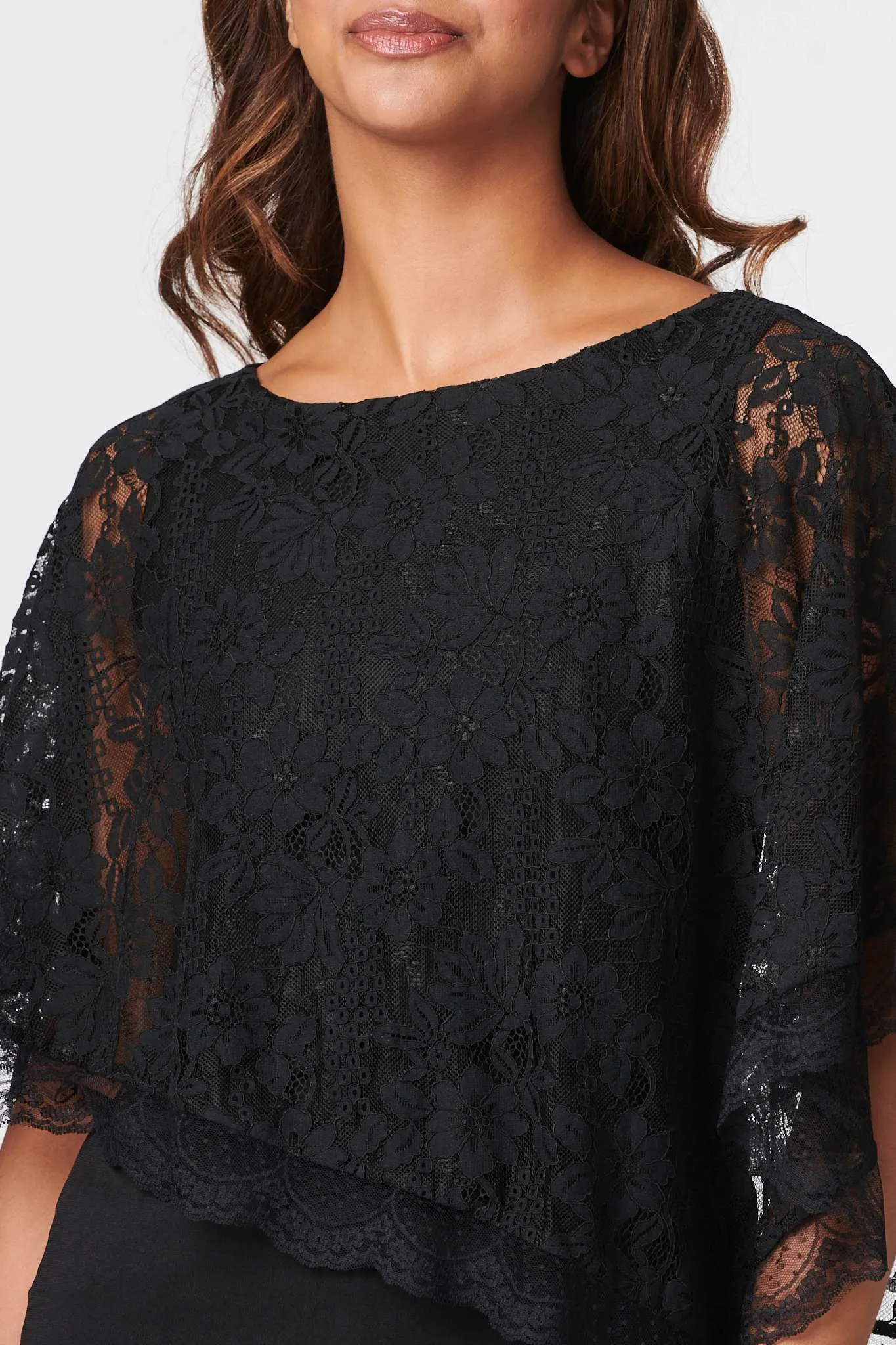 Lace Overlay 1/2 Sleeve Top