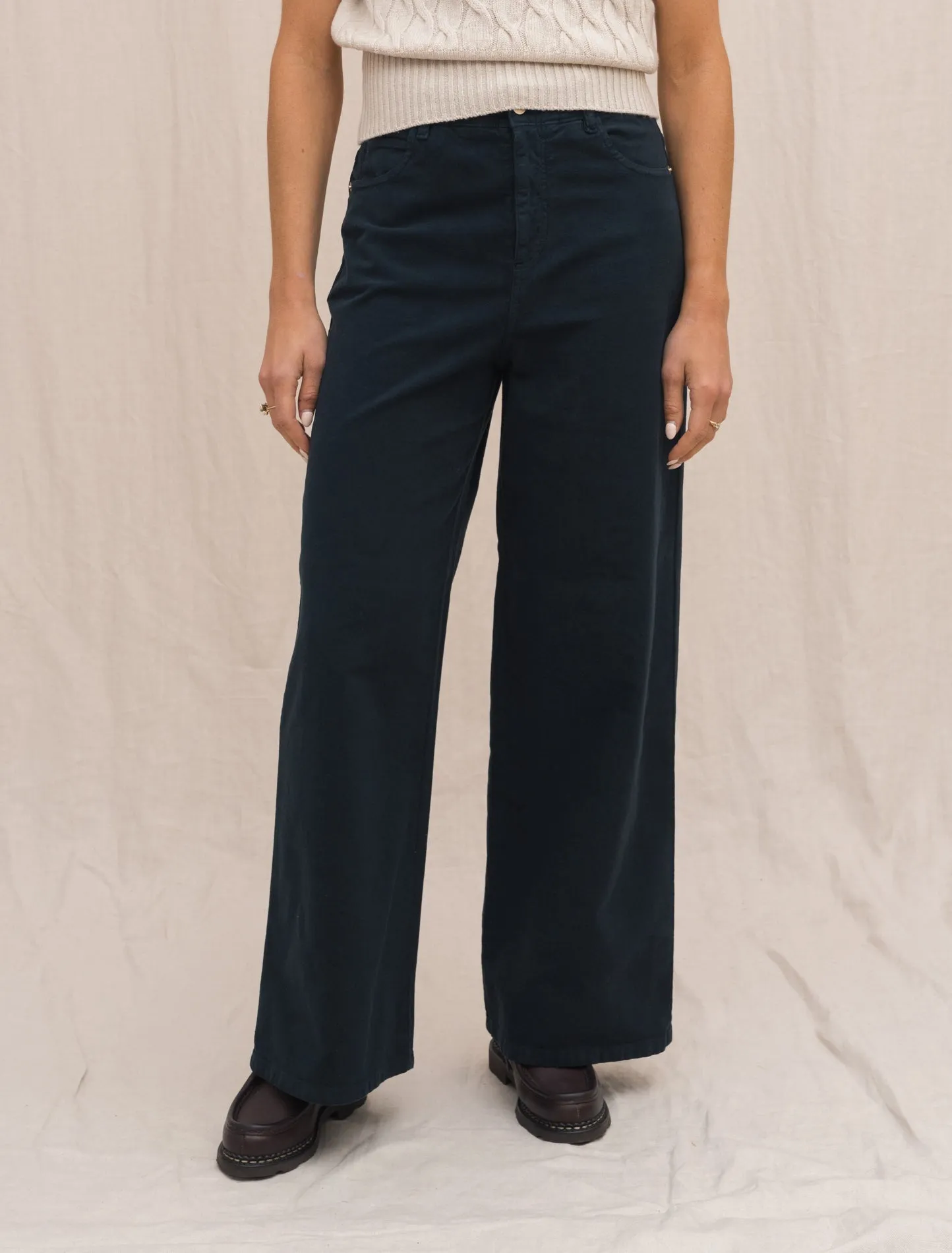 Laila Wide Fit Moleskin Trousers Navy