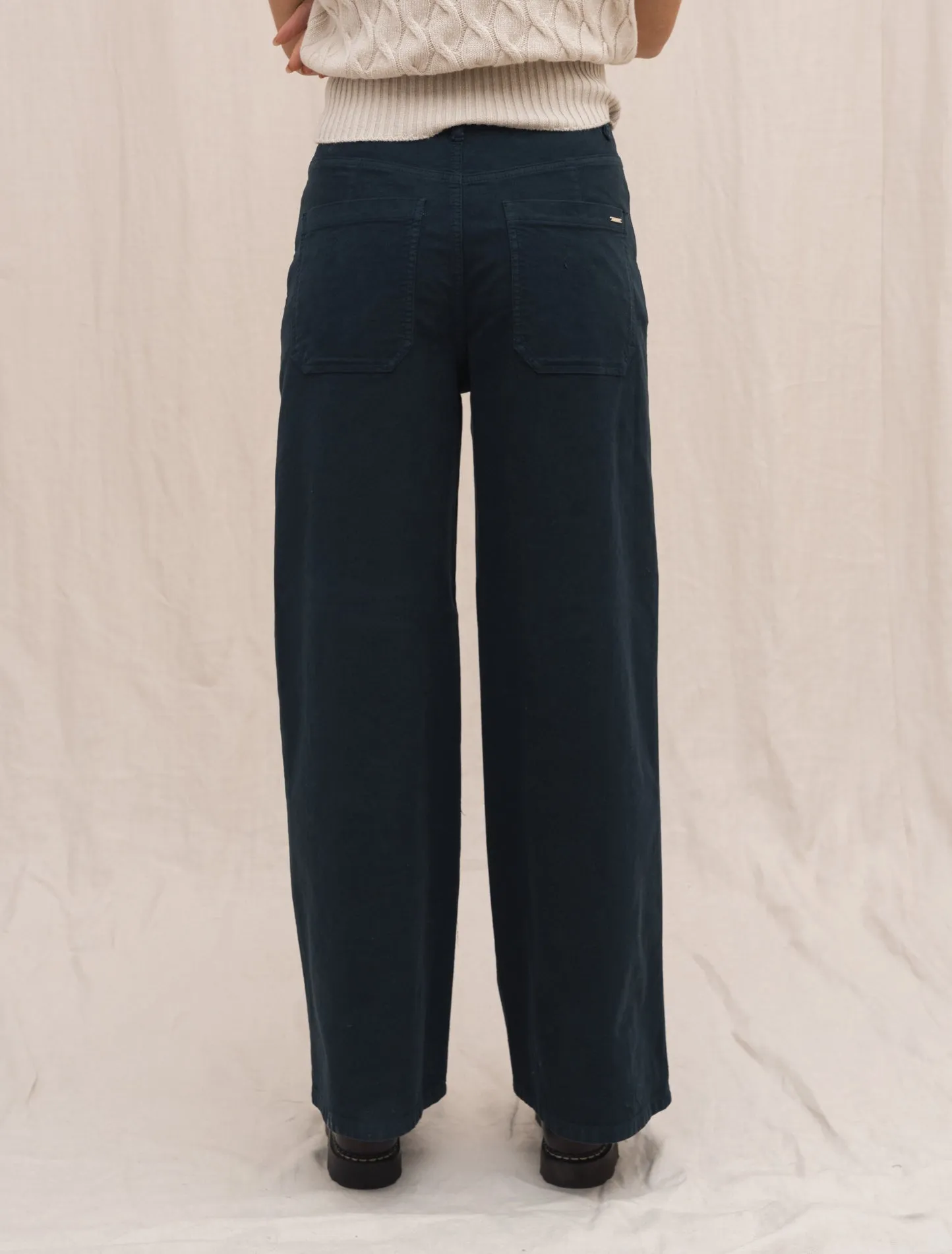 Laila Wide Fit Moleskin Trousers Navy