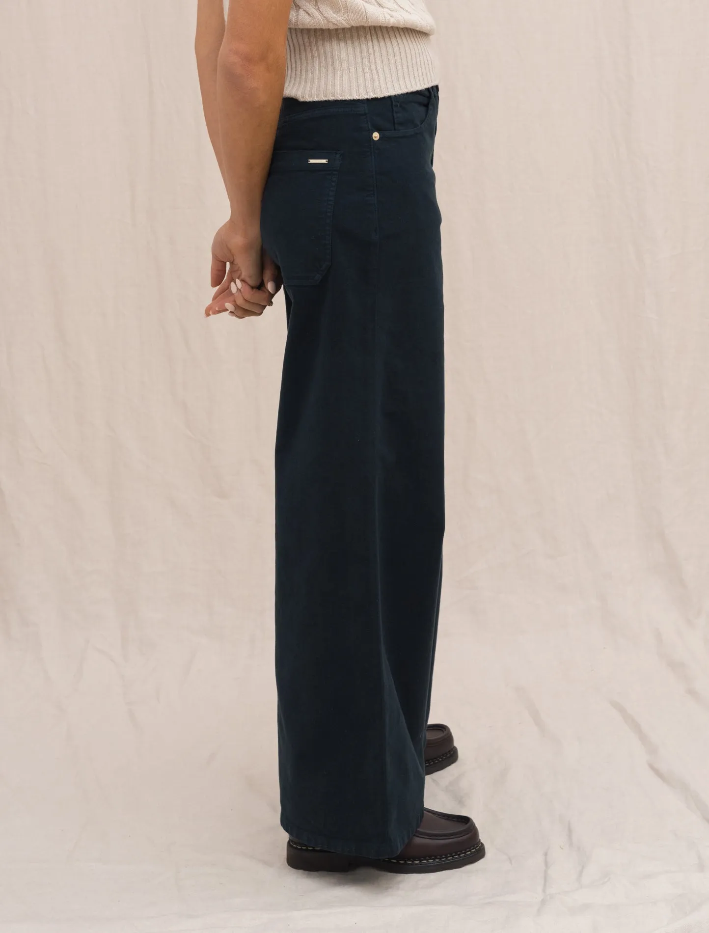 Laila Wide Fit Moleskin Trousers Navy