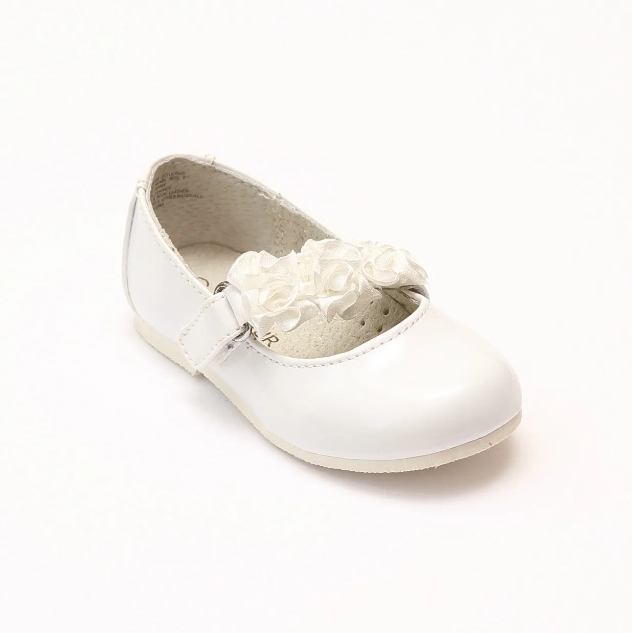 L'Amour Girls Y535 Patent White Rosette Flats