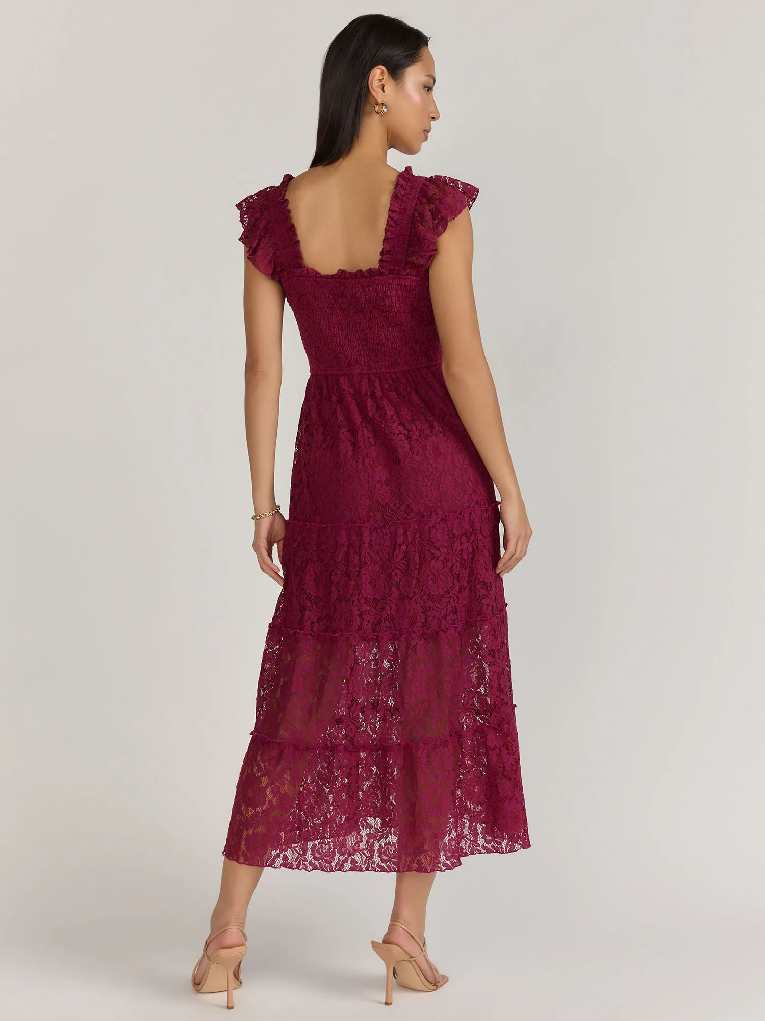 Lena Flutter Sleeve Smocked Lace Midi Dress - Brands We Love