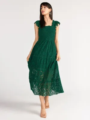 Lena Flutter Sleeve Smocked Lace Midi Dress - Brands We Love