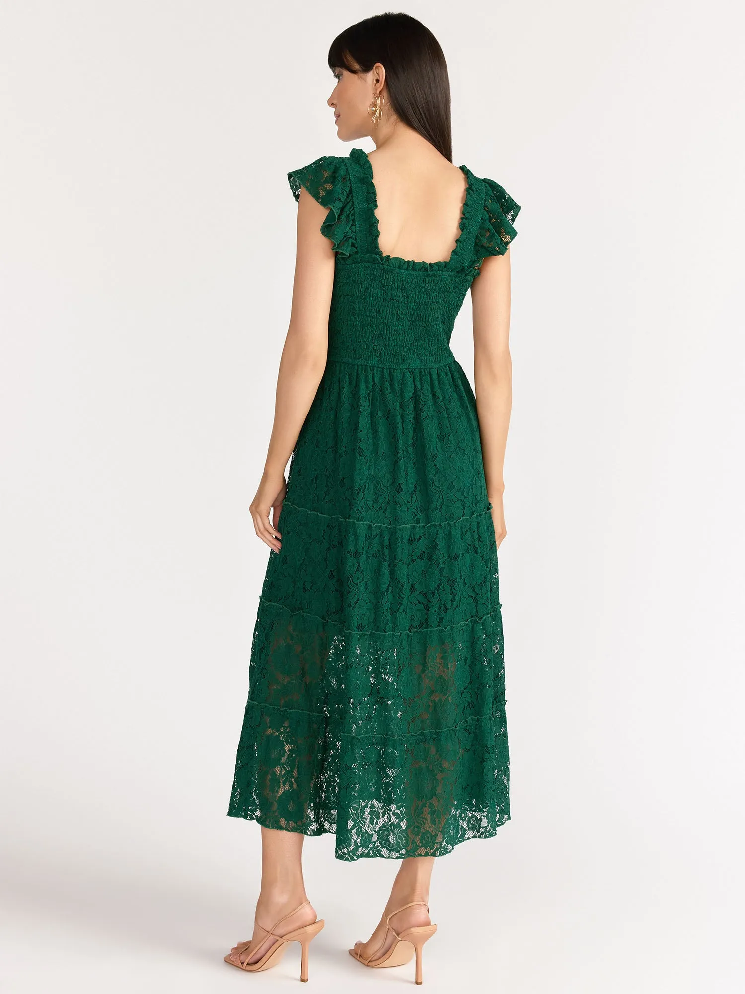 Lena Flutter Sleeve Smocked Lace Midi Dress - Brands We Love