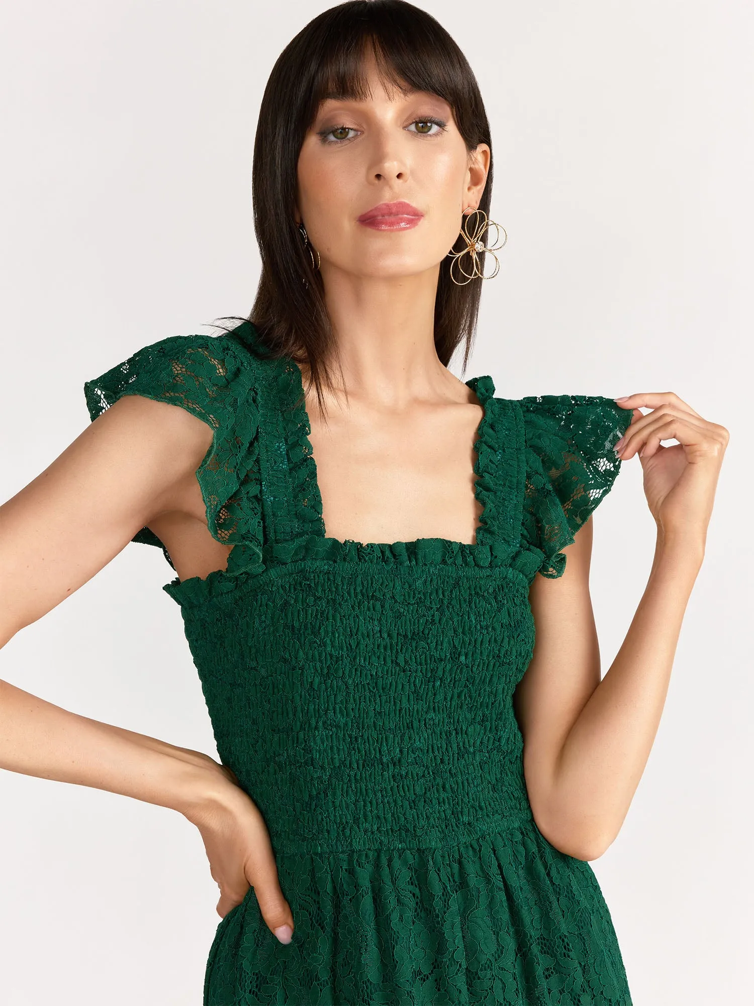 Lena Flutter Sleeve Smocked Lace Midi Dress - Brands We Love