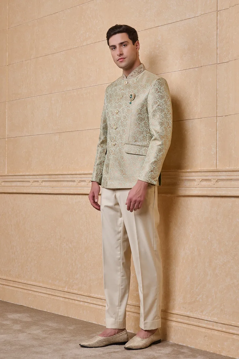 Light Green Classic Jacquard Bandhgala