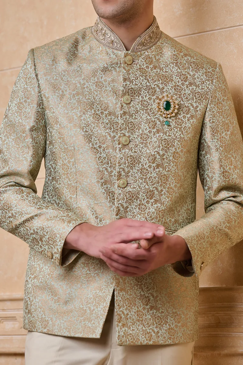 Light Green Classic Jacquard Bandhgala