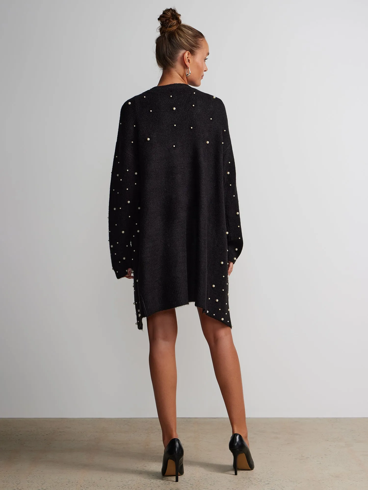 Long Sleeve Pearl Embellished Cardigan