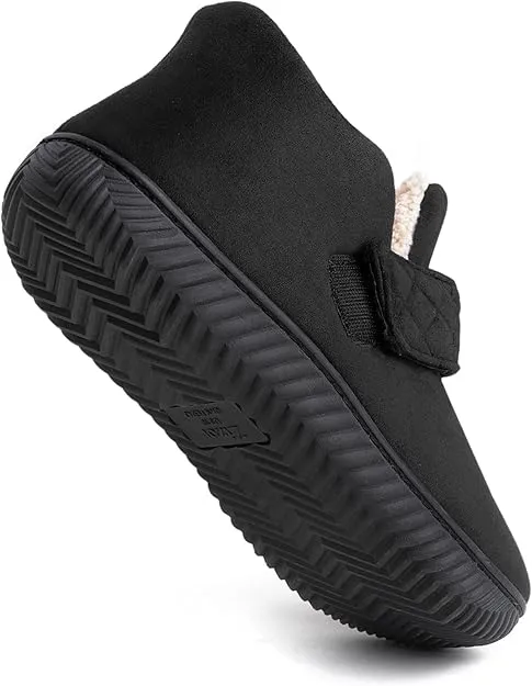 Men Cozy Adjustable House Slipper with Memory Foam, Indoor Outdoor Toasty Fleece Shoes- Black