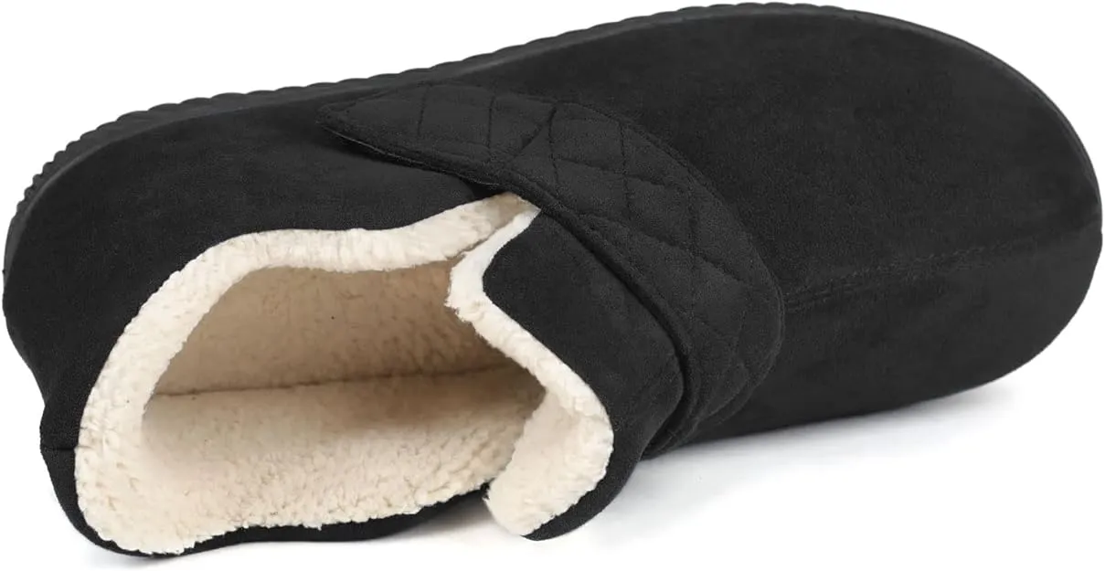 Men Cozy Adjustable House Slipper with Memory Foam, Indoor Outdoor Toasty Fleece Shoes- Black