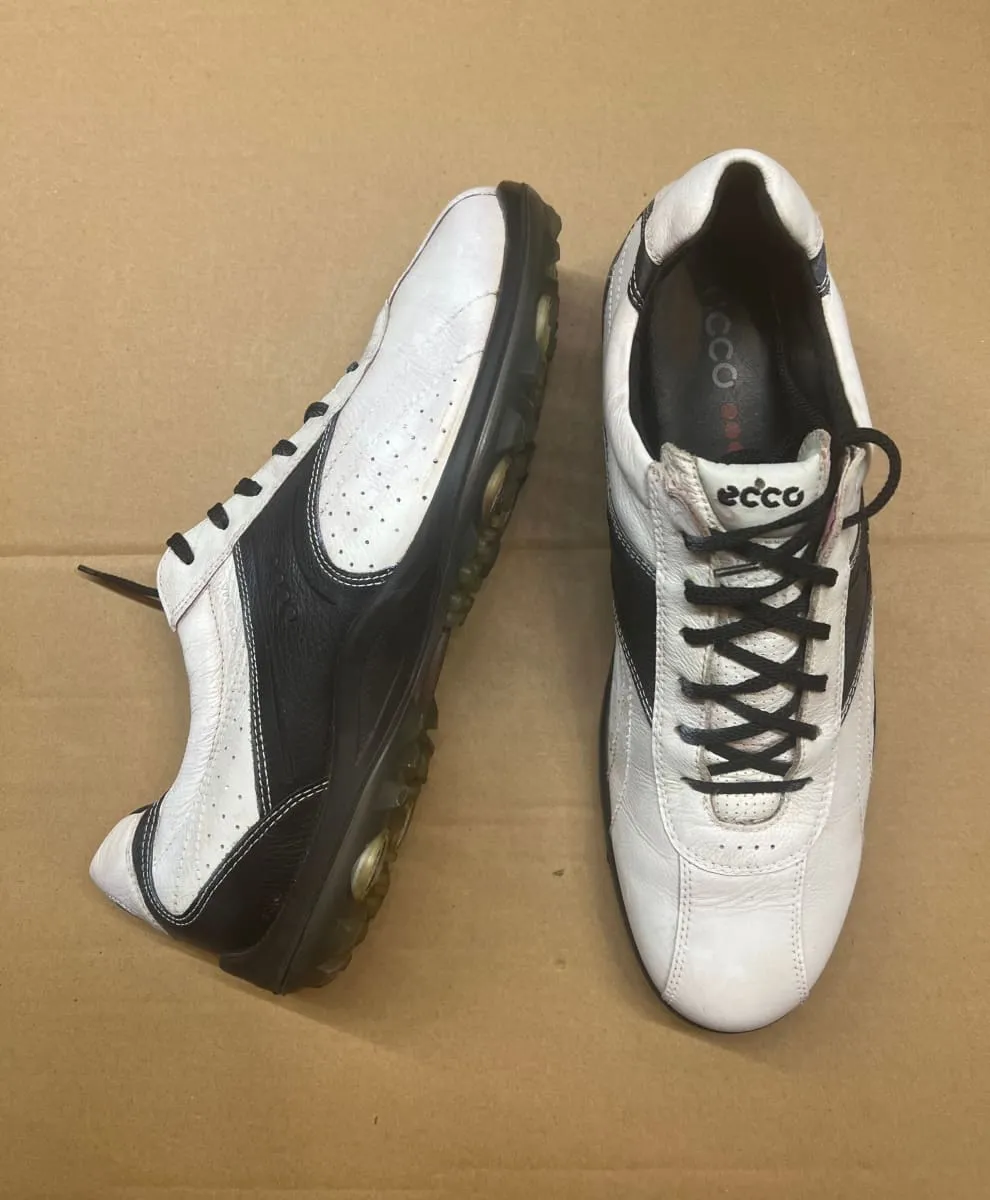 Men’s Ecco Hydomax Cleated Golf Shoe • White/Black Leather • Size 45