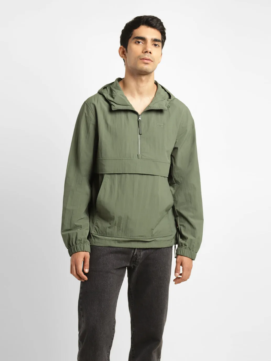 Men's Solid Green Hooded Tailored Jacket