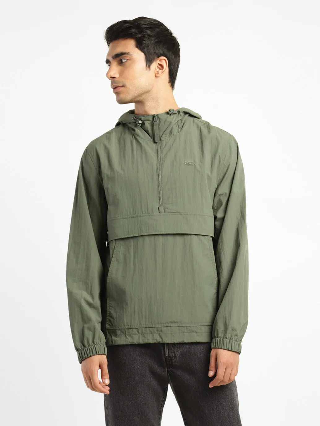 Men's Solid Green Hooded Tailored Jacket