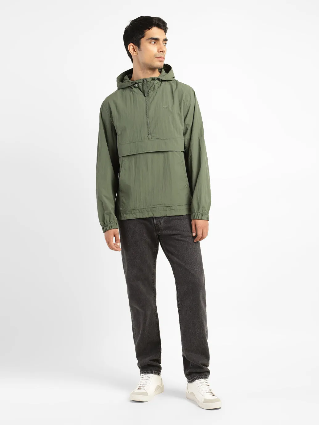 Men's Solid Green Hooded Tailored Jacket