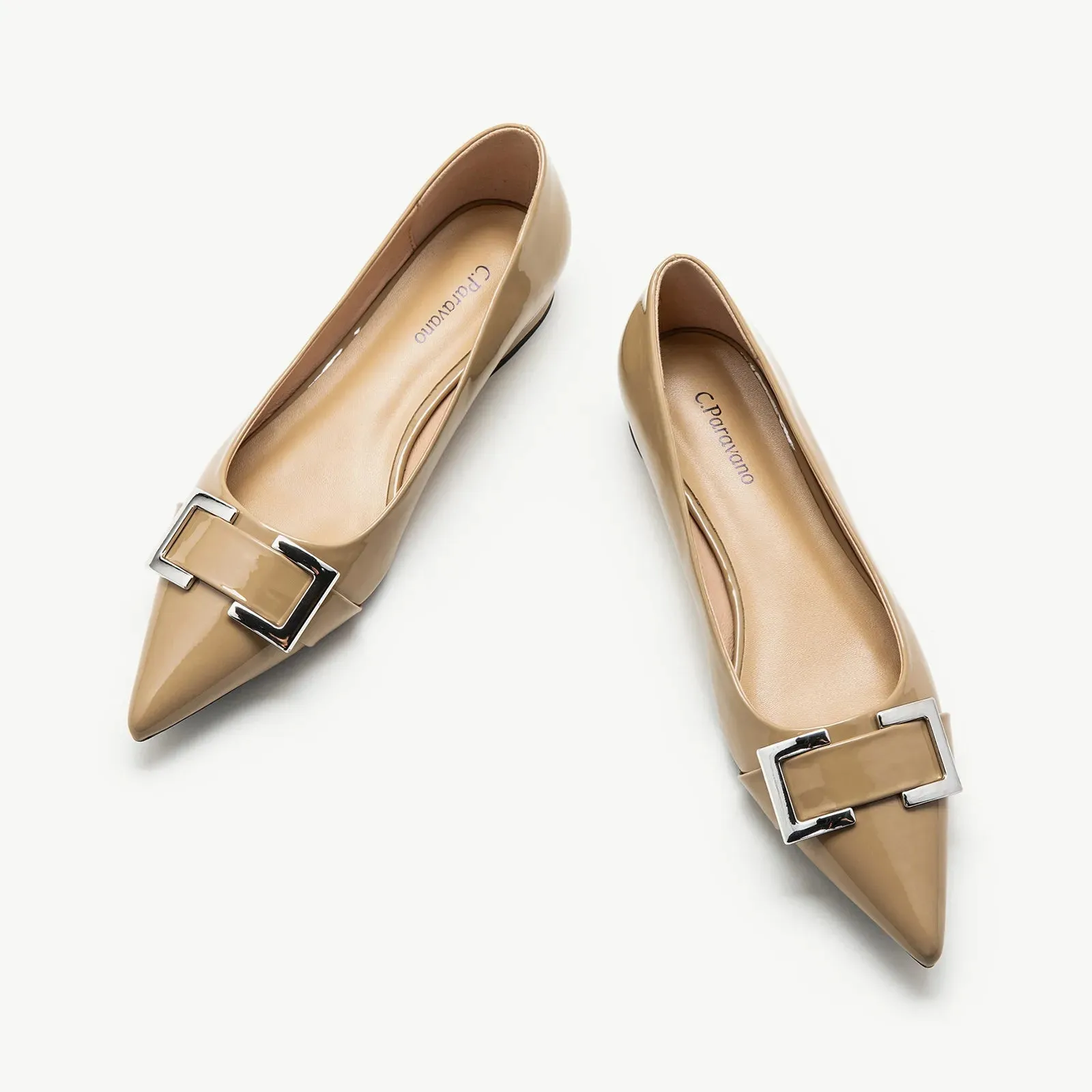 Metal Buckle Pointed Toe Flats (Aida)