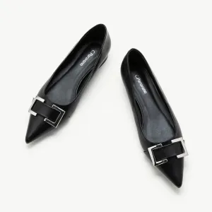 Metal Buckle Pointed Toe Flats (Aida)