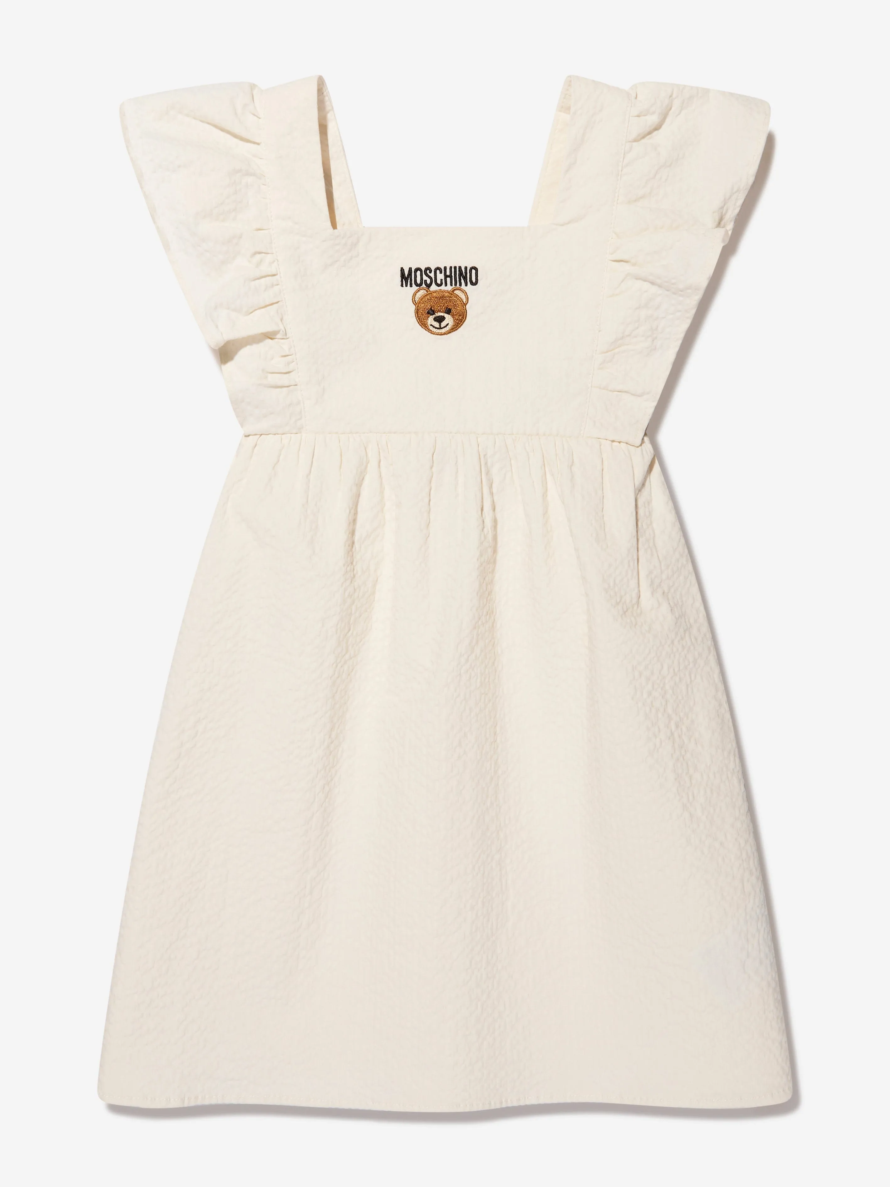 Moschino Girls Teddy Ruffle Sleeve Dress in White