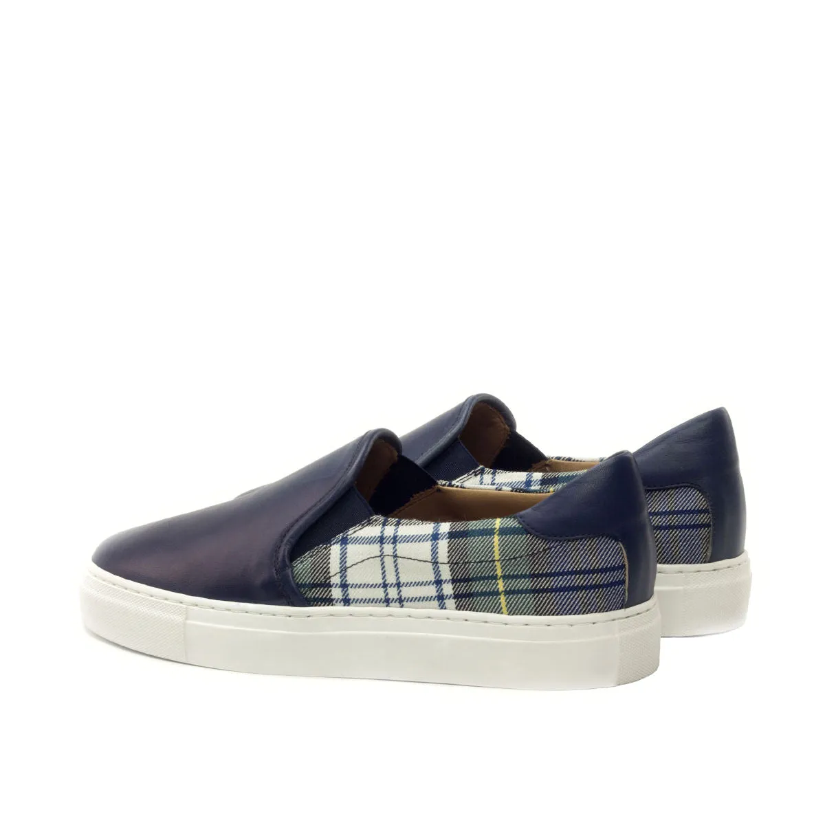 Navy Calf & Tartan Fabric Slip-on Sneakers