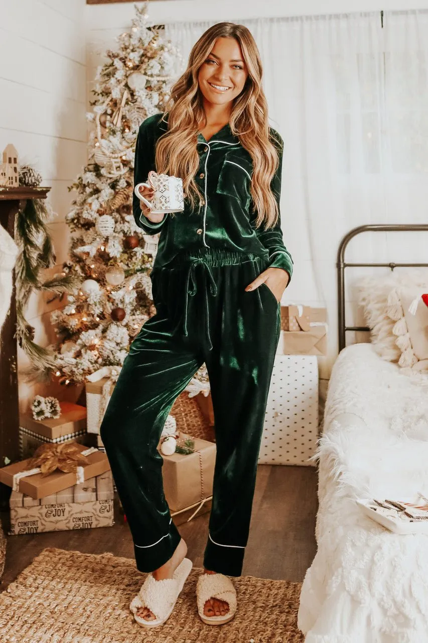 North Pole Green Velvet Pajama Set