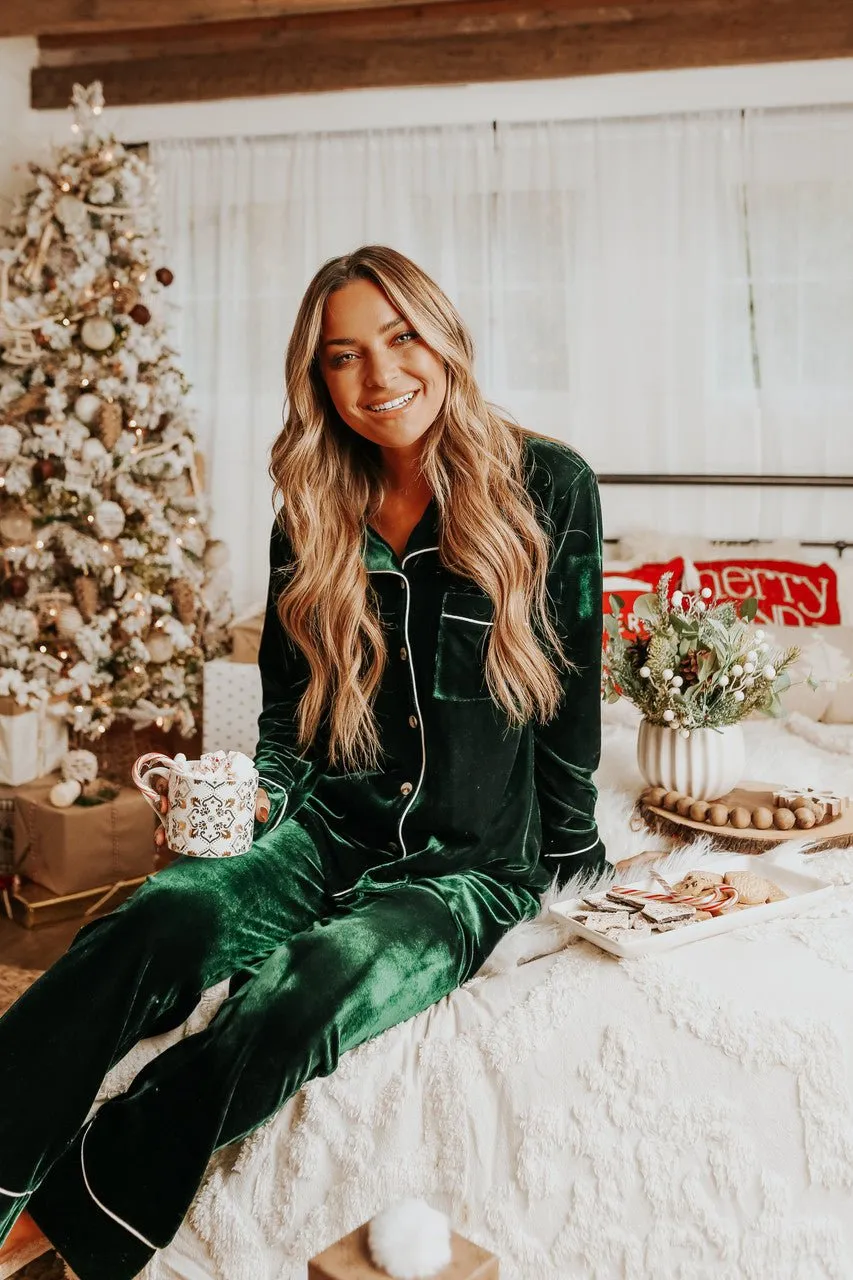 North Pole Green Velvet Pajama Set