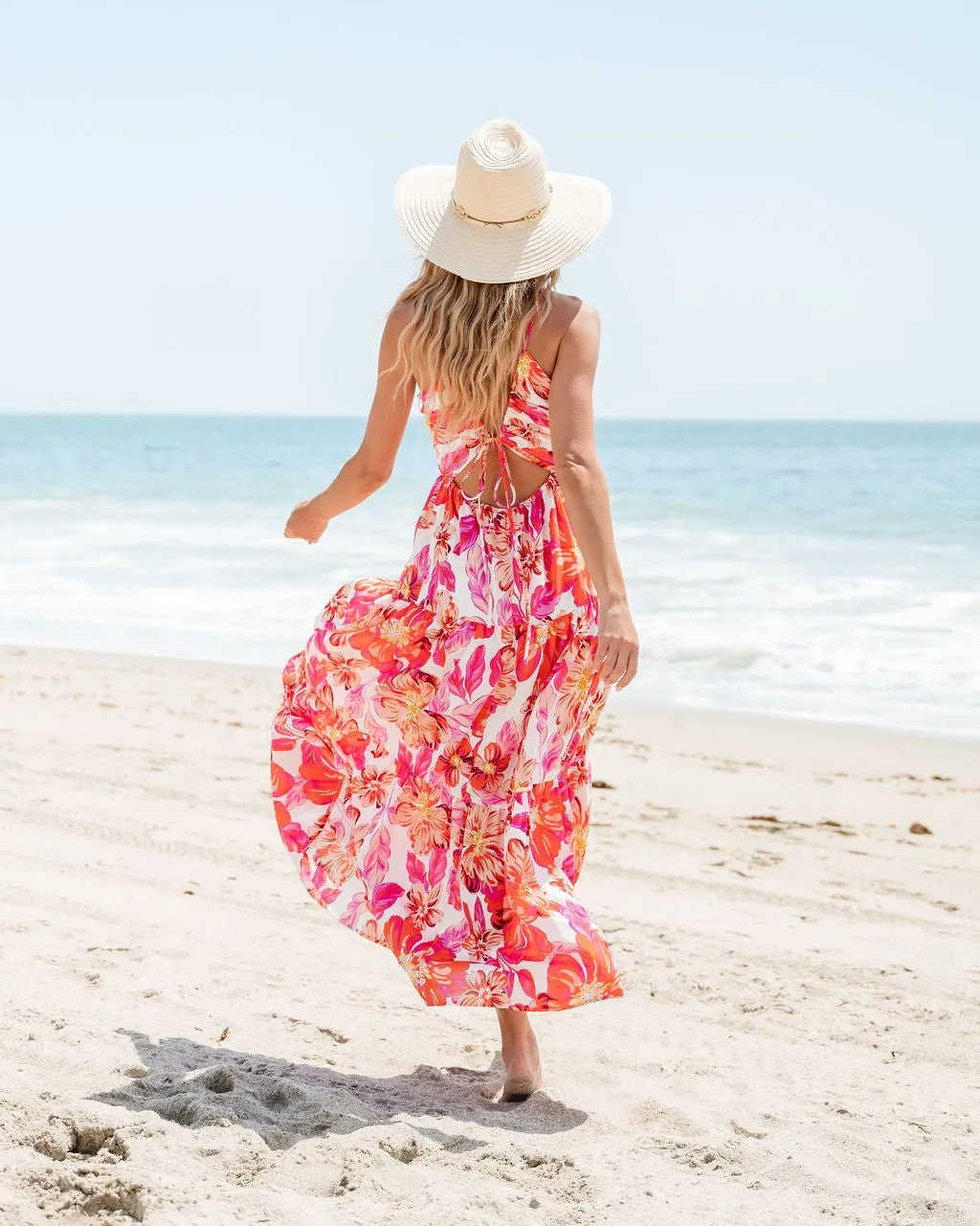 Orange Floral Print Halter Maxi Dress - FINAL SALE