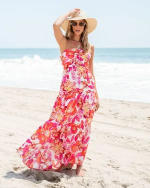 Orange Floral Print Halter Maxi Dress - FINAL SALE