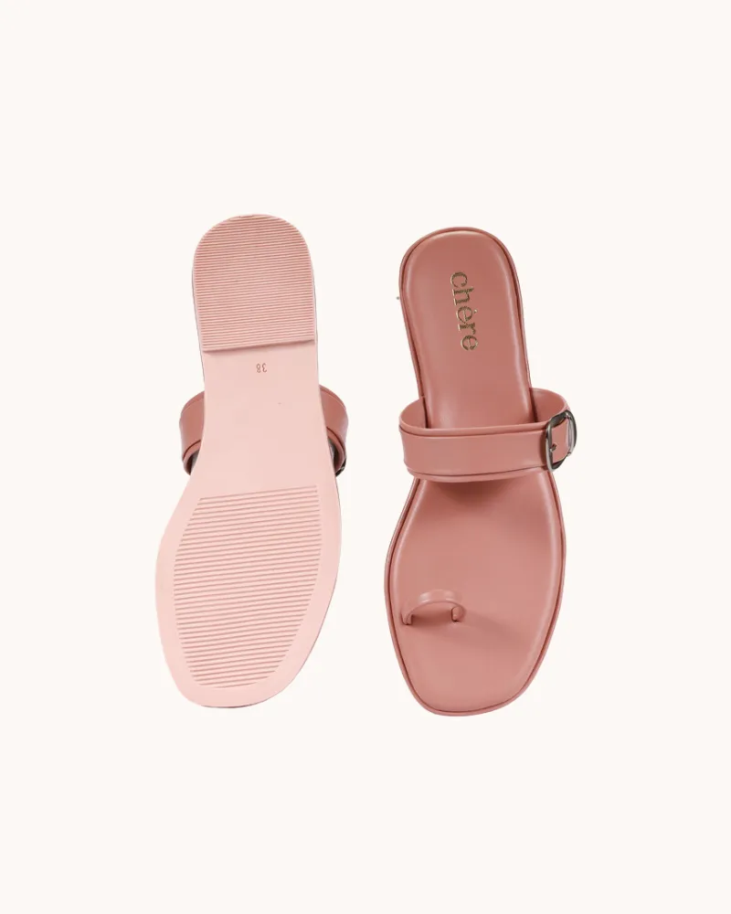 Pastel Peach Unique Buckle Strap Flats for Women