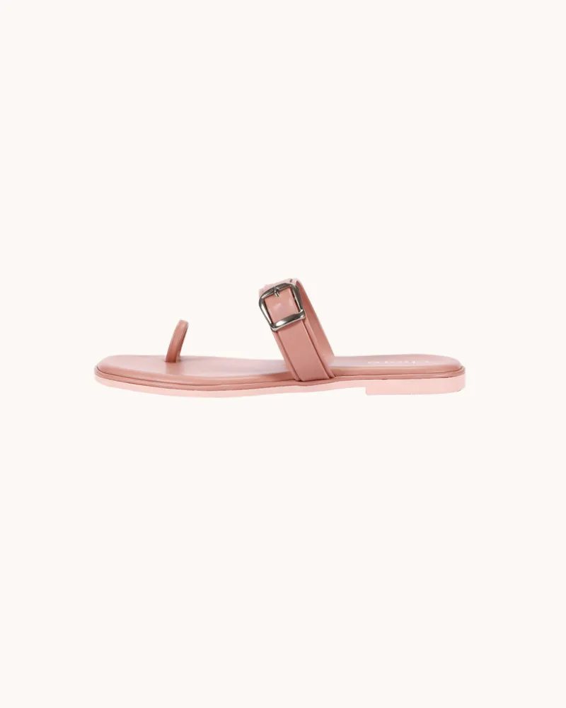 Pastel Peach Unique Buckle Strap Flats for Women