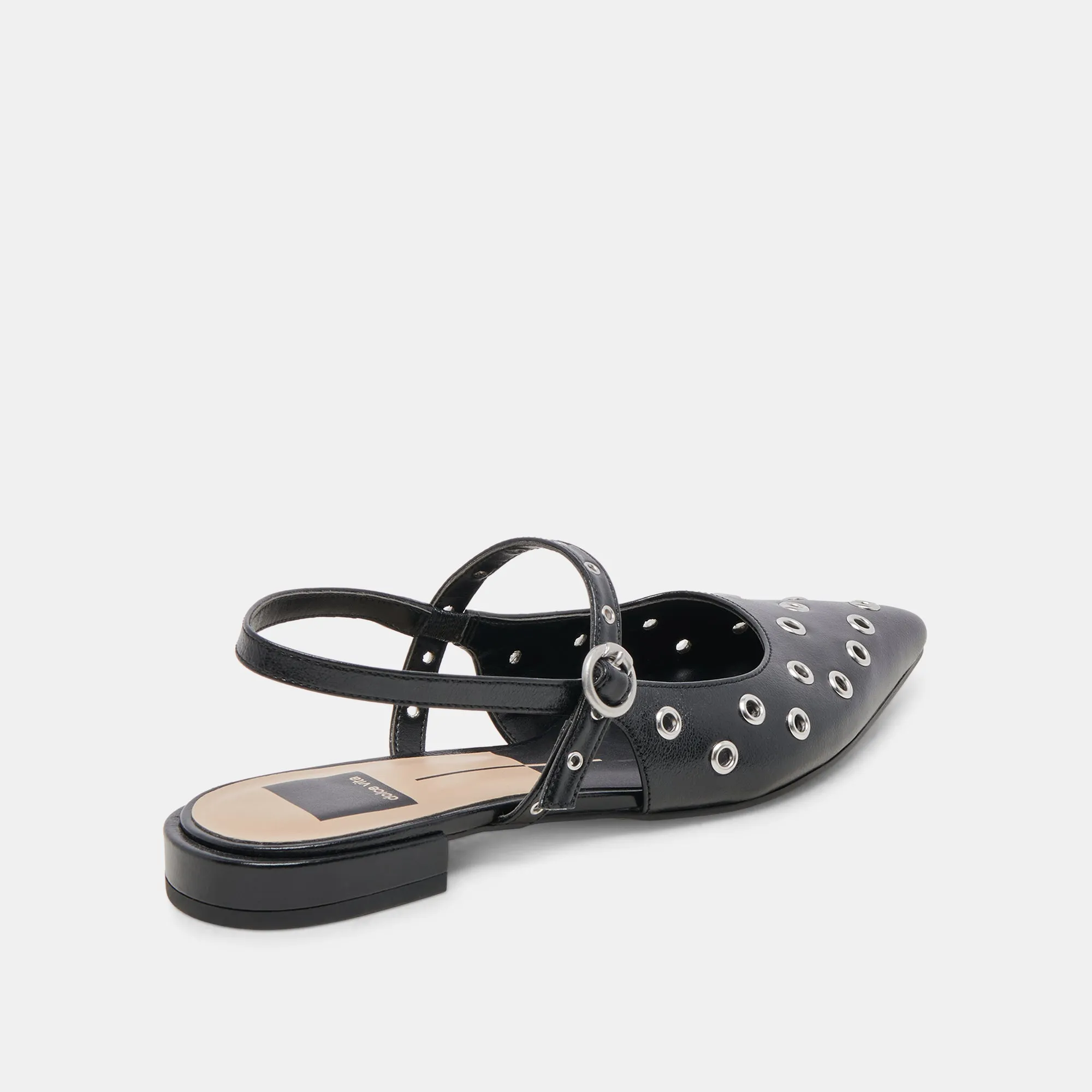 PENNEY STUD FLATS MIDNIGHT CRINKLE PATENT