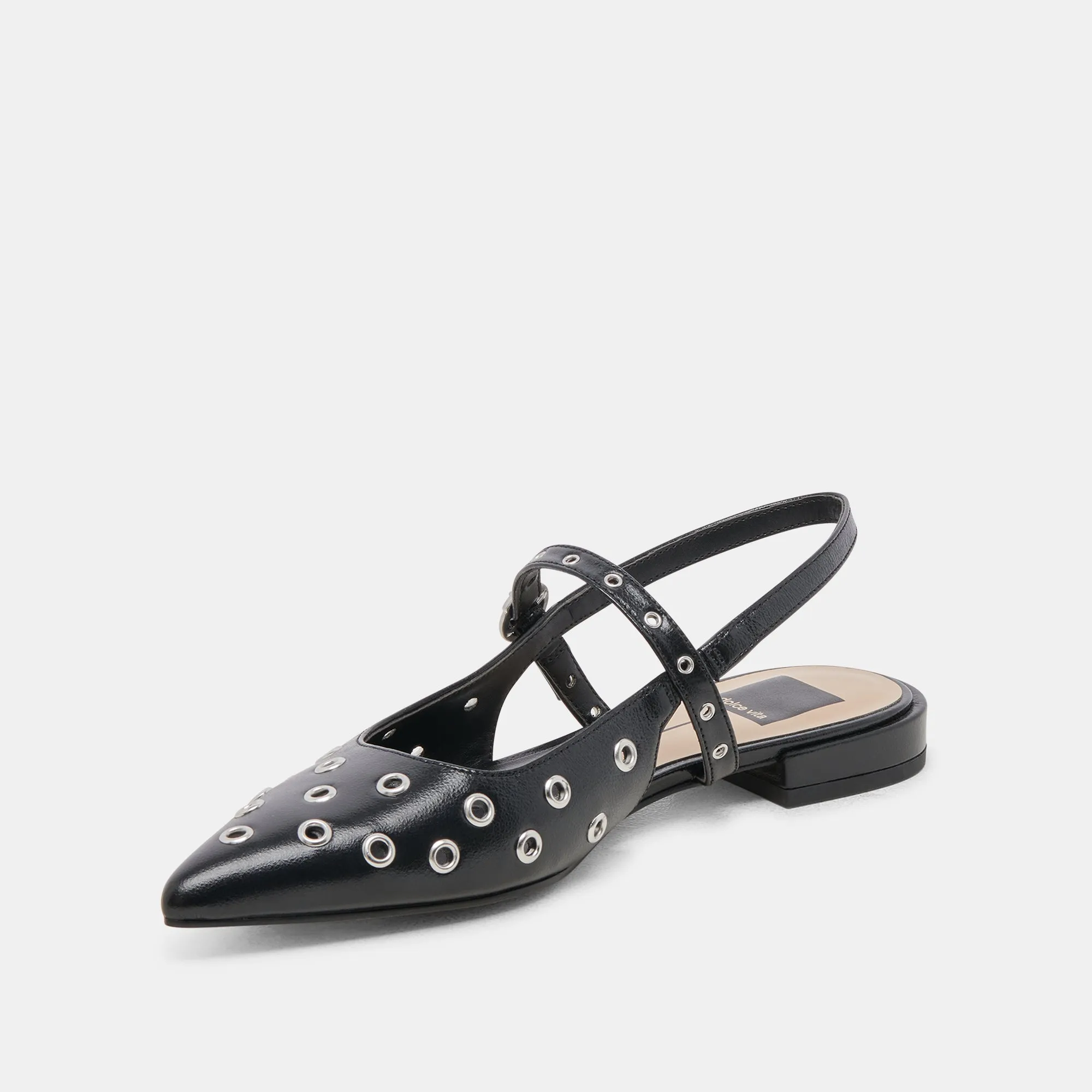 PENNEY STUD FLATS MIDNIGHT CRINKLE PATENT