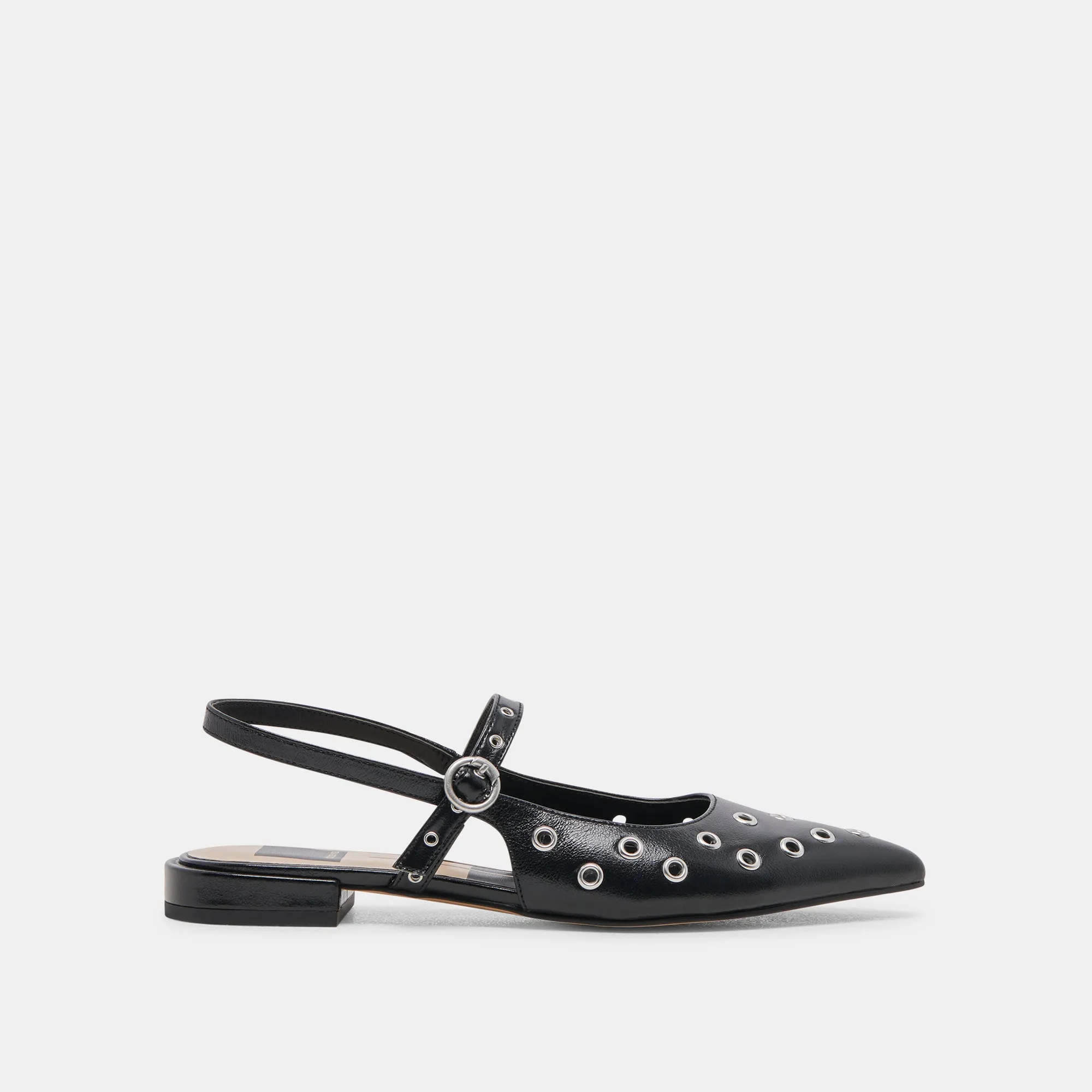 PENNEY STUD FLATS MIDNIGHT CRINKLE PATENT