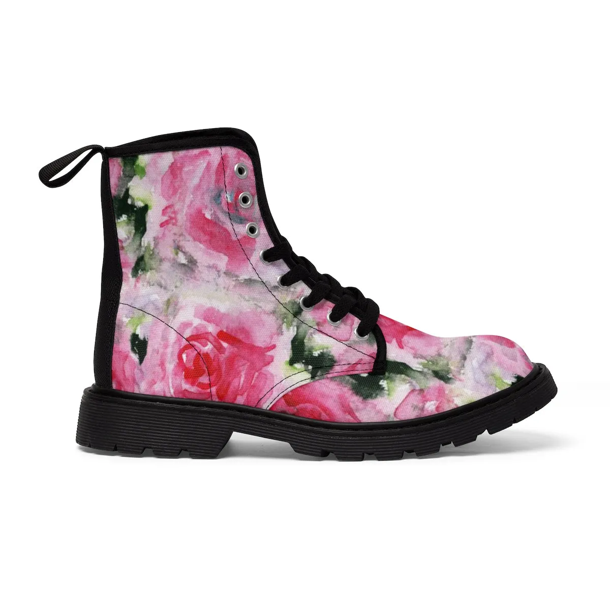 Pink Rose Floral Women's Boots, Winter Lace-up Toe Cap Boots Hiking Shoes (US 6.5-11)