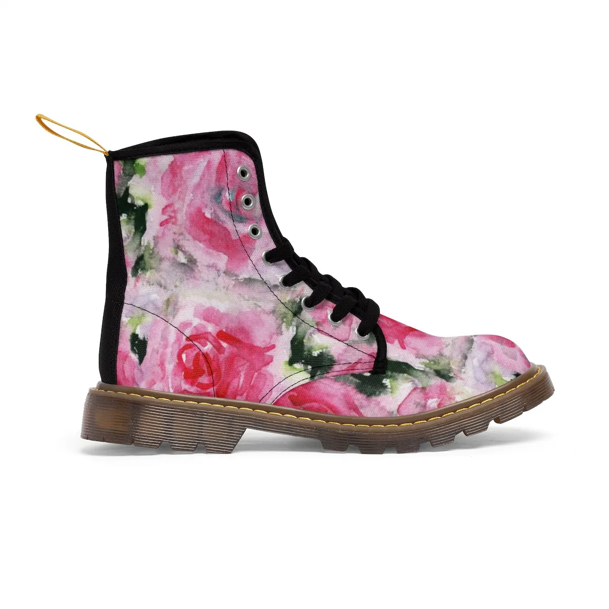 Pink Rose Floral Women's Boots, Winter Lace-up Toe Cap Boots Hiking Shoes (US 6.5-11)