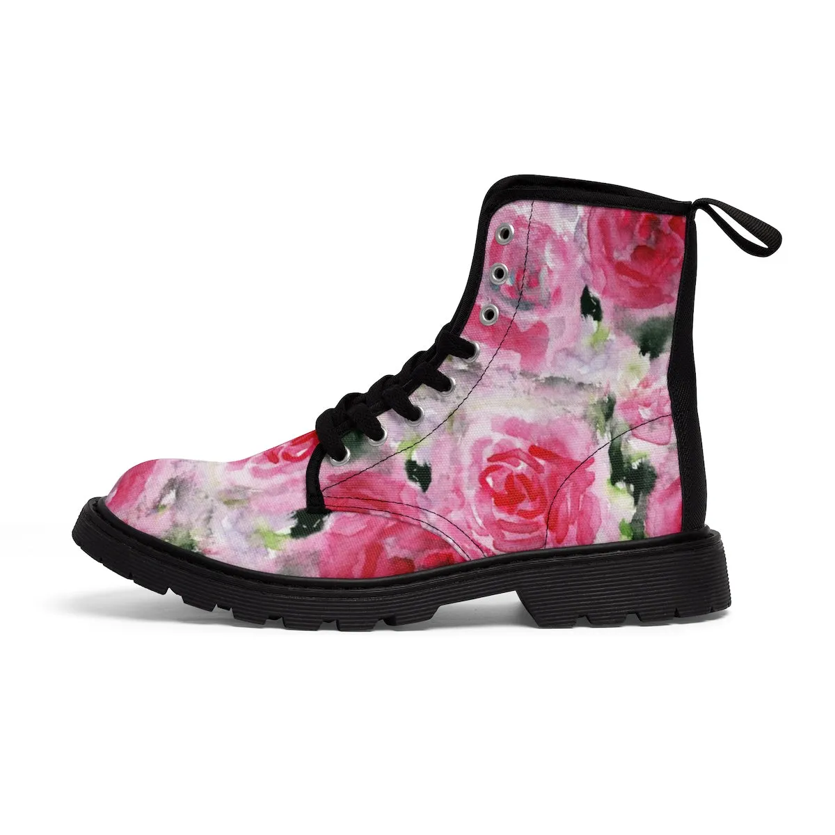 Pink Rose Floral Women's Boots, Winter Lace-up Toe Cap Boots Hiking Shoes (US 6.5-11)