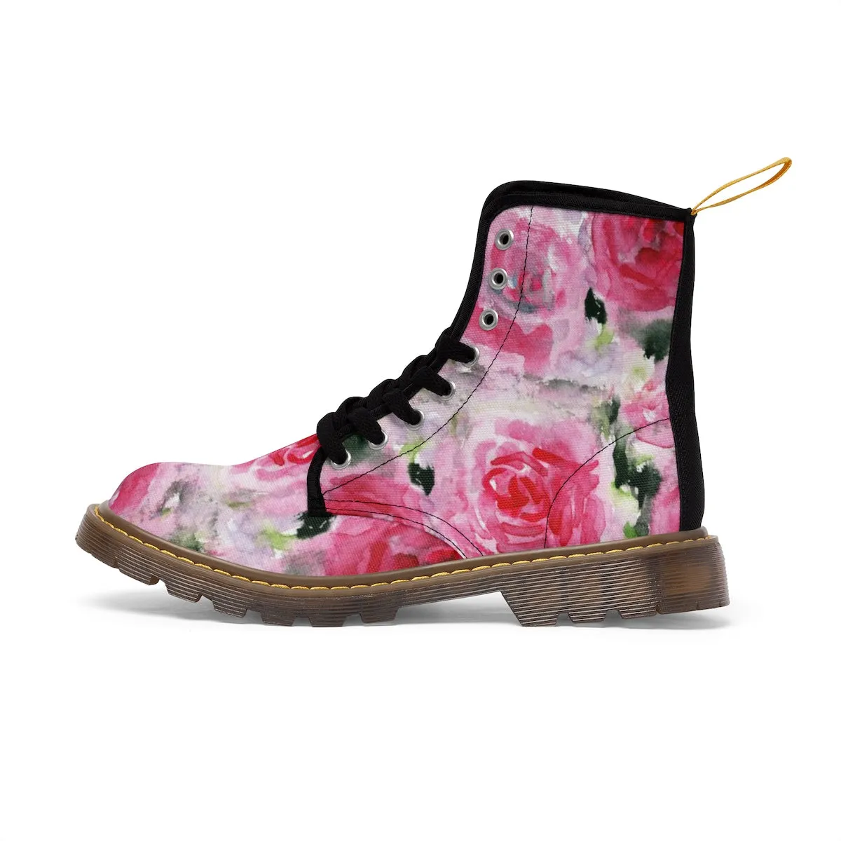 Pink Rose Floral Women's Boots, Winter Lace-up Toe Cap Boots Hiking Shoes (US 6.5-11)