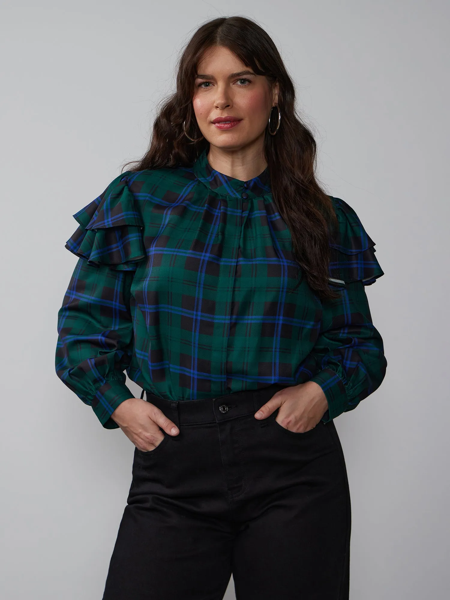 Plus Long Sleeve Plaid Top