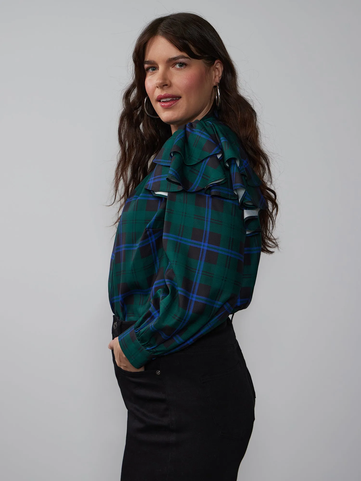 Plus Long Sleeve Plaid Top