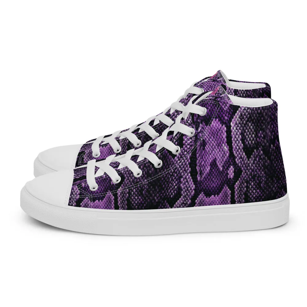 Purple Snake Print Men's Sneakers, Modern Python Stylish Snake Print Designer Men's High Top Tennis Shoes (US Size: 5-13)