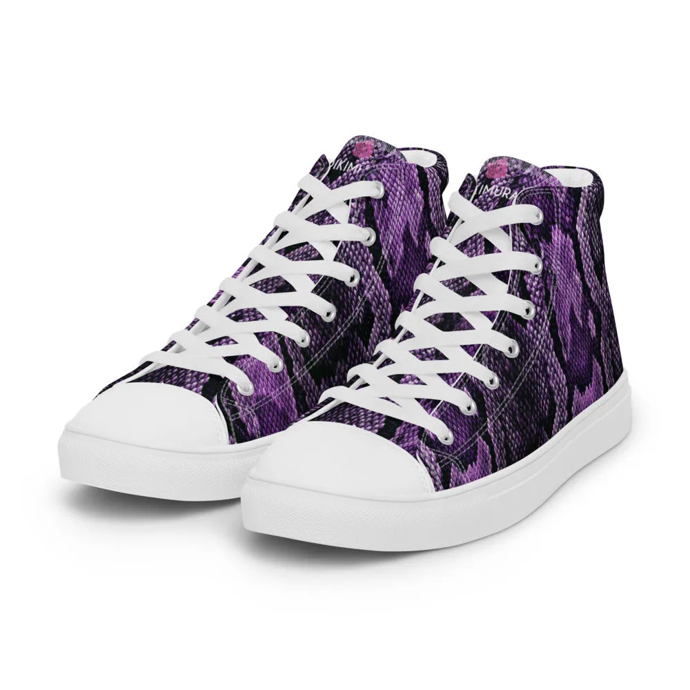 Purple Snake Print Men's Sneakers, Modern Python Stylish Snake Print Designer Men's High Top Tennis Shoes (US Size: 5-13)