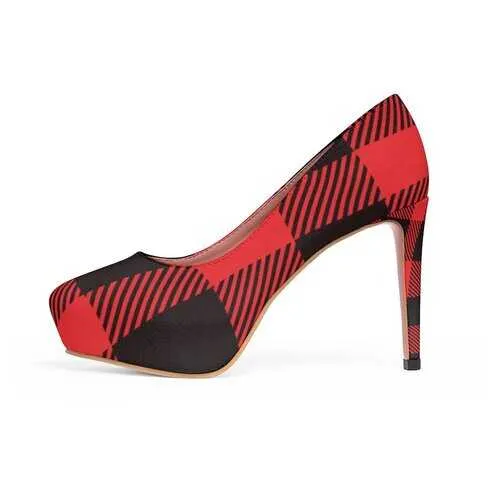 Red & Black Plaid Style Platform Shoes