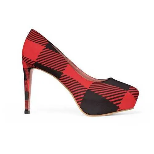 Red & Black Plaid Style Platform Shoes