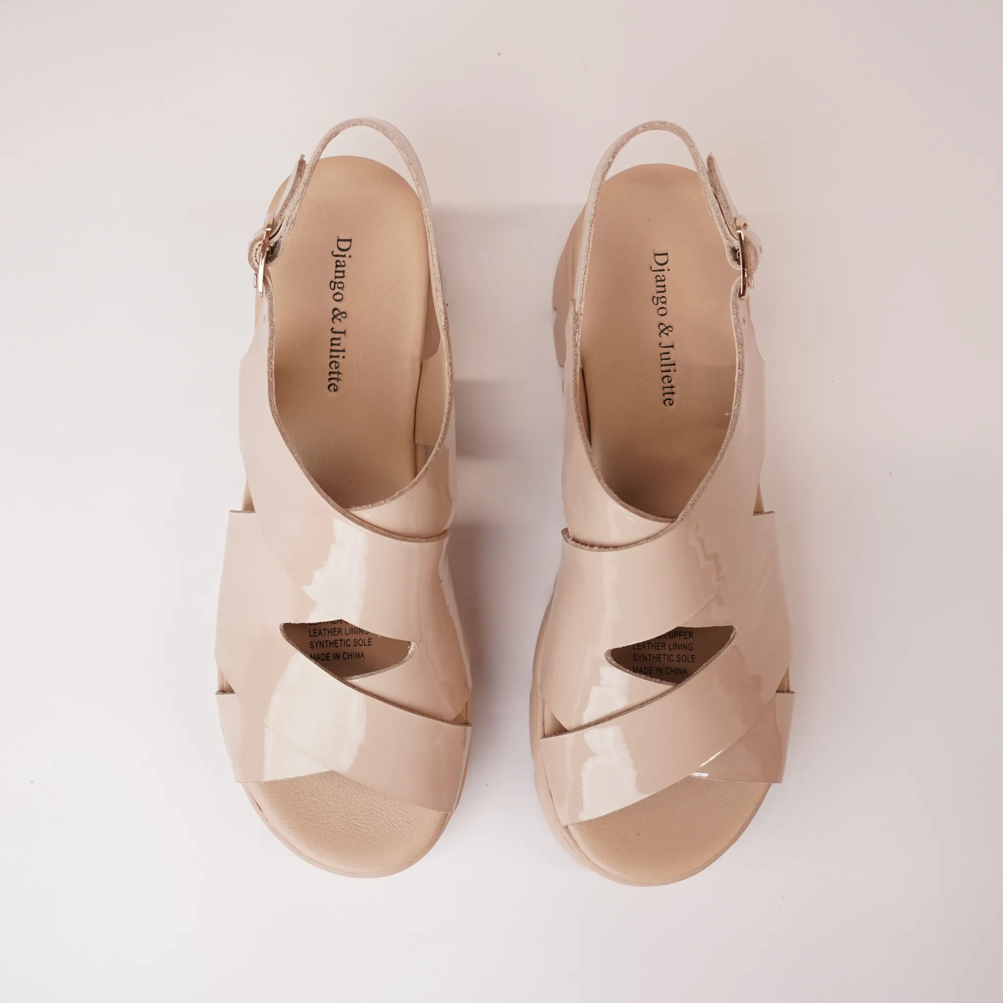 Riku Cafe Patent Leather Wedge Sandals