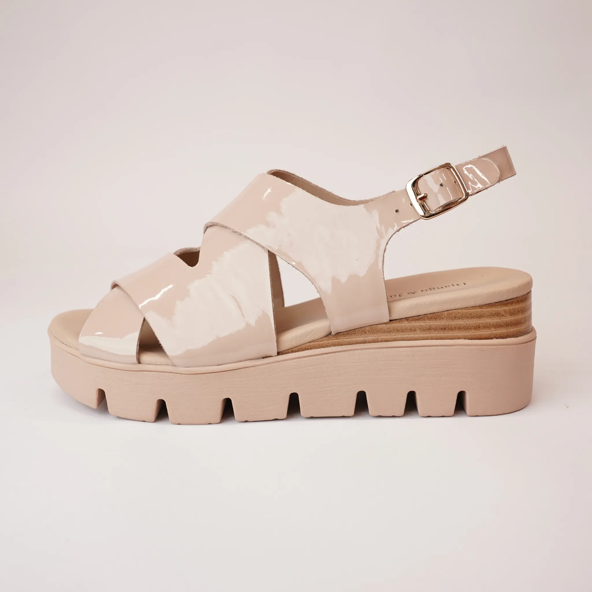 Riku Cafe Patent Leather Wedge Sandals