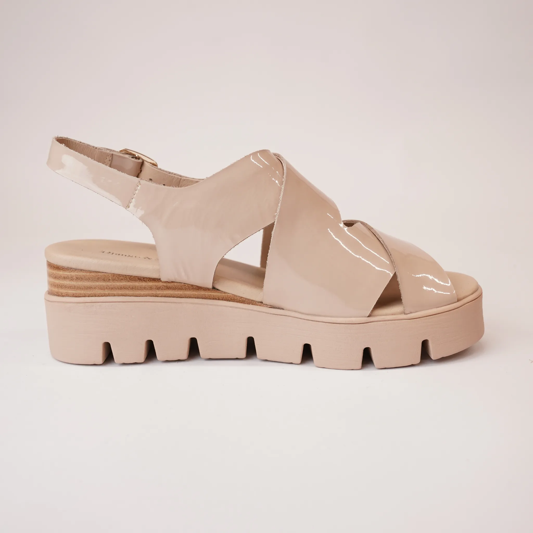 Riku Cafe Patent Leather Wedge Sandals