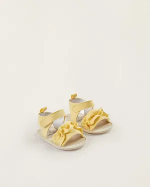 Sandals with Ruffles for Newborn Girls, Yellow