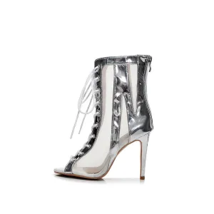 Silver Open Toe Stilettos Heels Ankle Boots