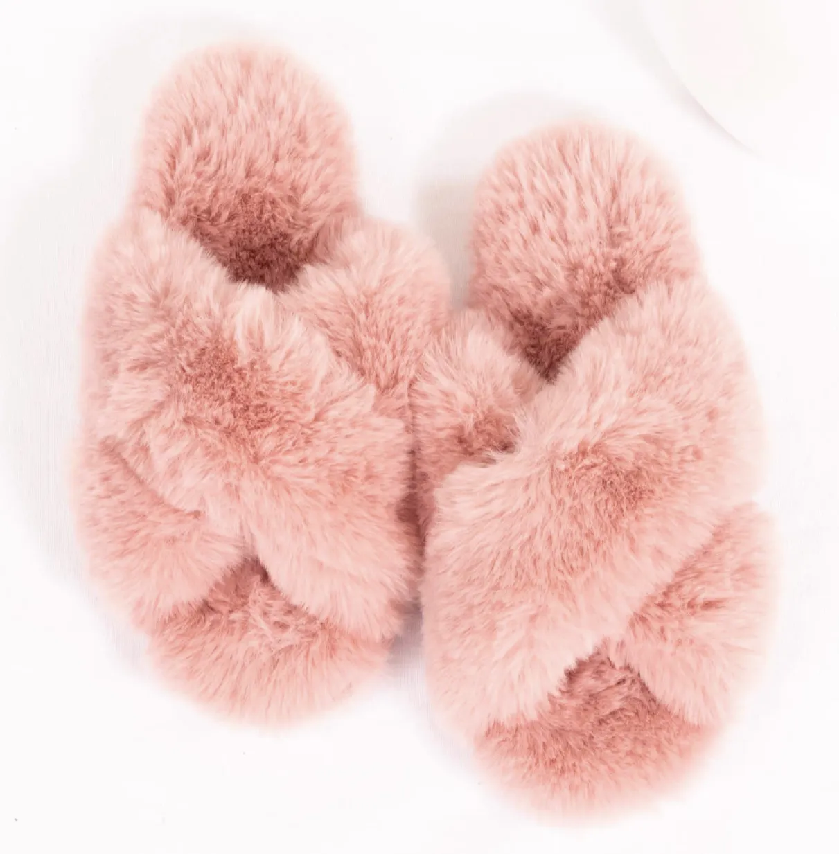 Slippers | Fuzzy Cross Band Slide Slippers